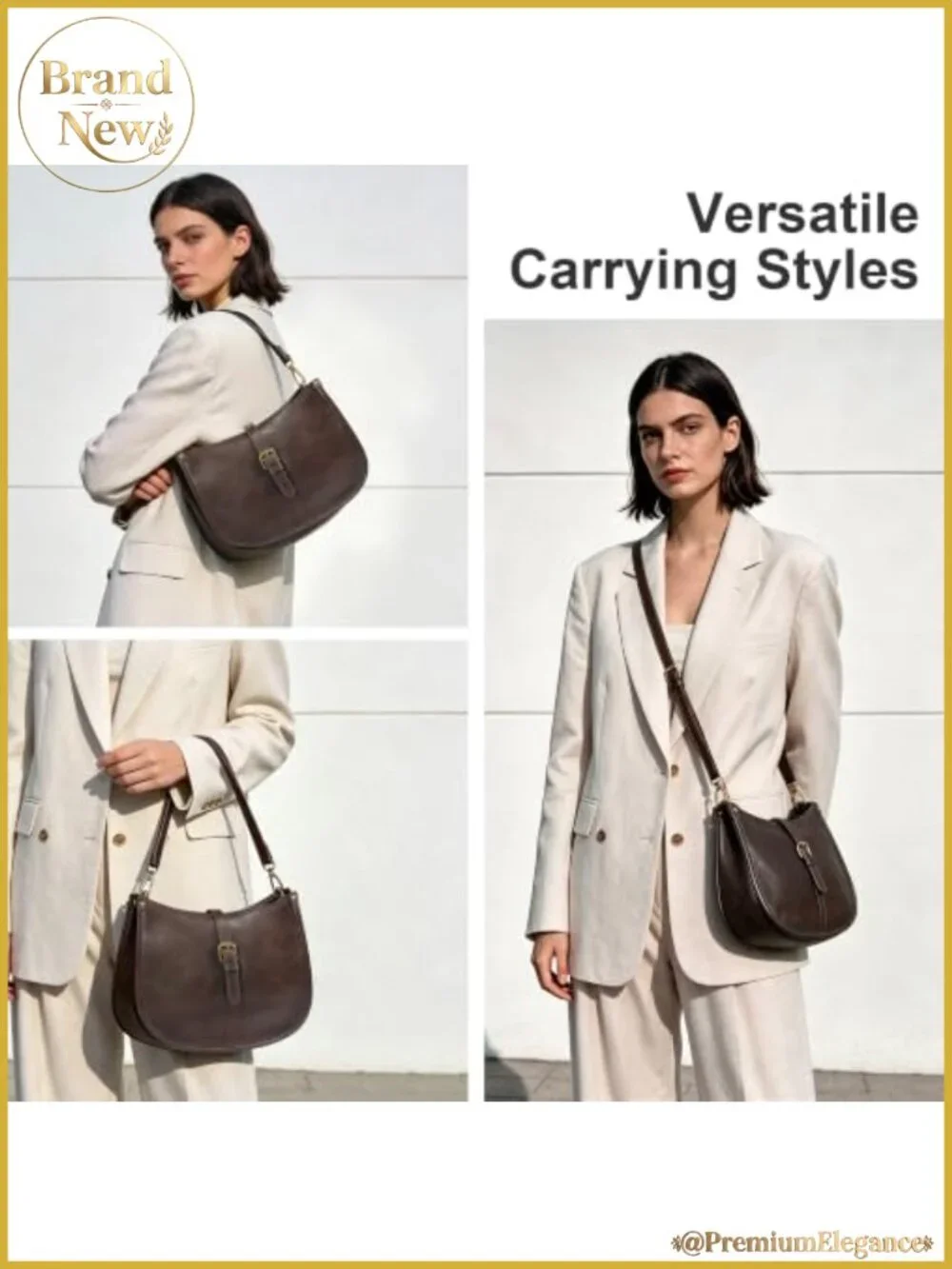Vegan Leather Hobo Shoulder Bag Women Crossbody Purse Distressed